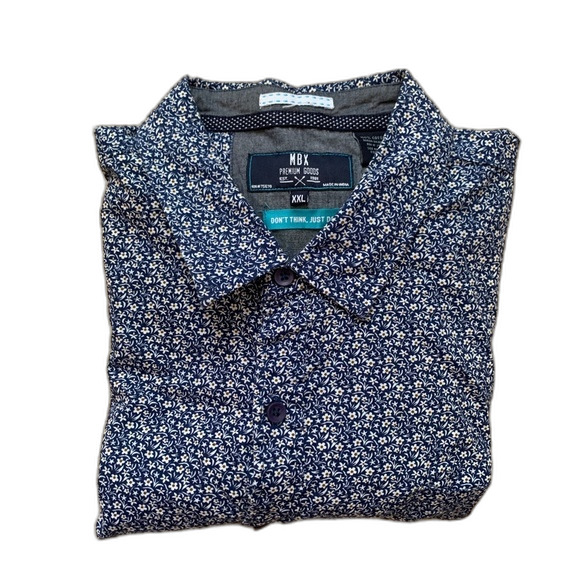 MBX Premium Dry Goods Navy with White Flowers LS Dress Shirt Sz XXL (runs small) - Picture 1 of 10